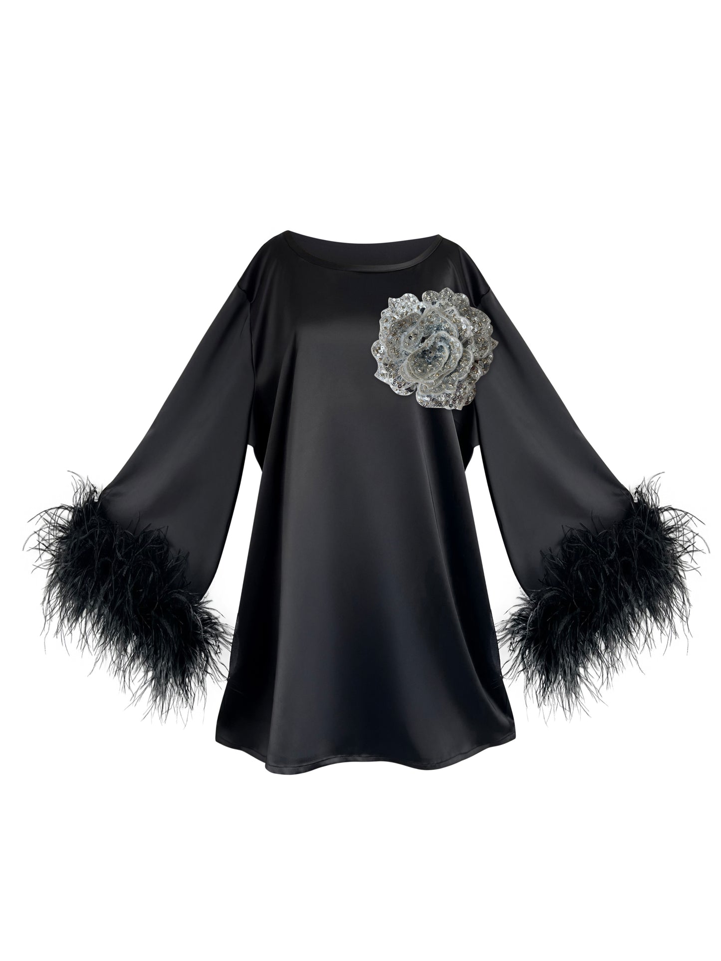 Jess Mini Little Black Party Dress With Silver Sequin Flower