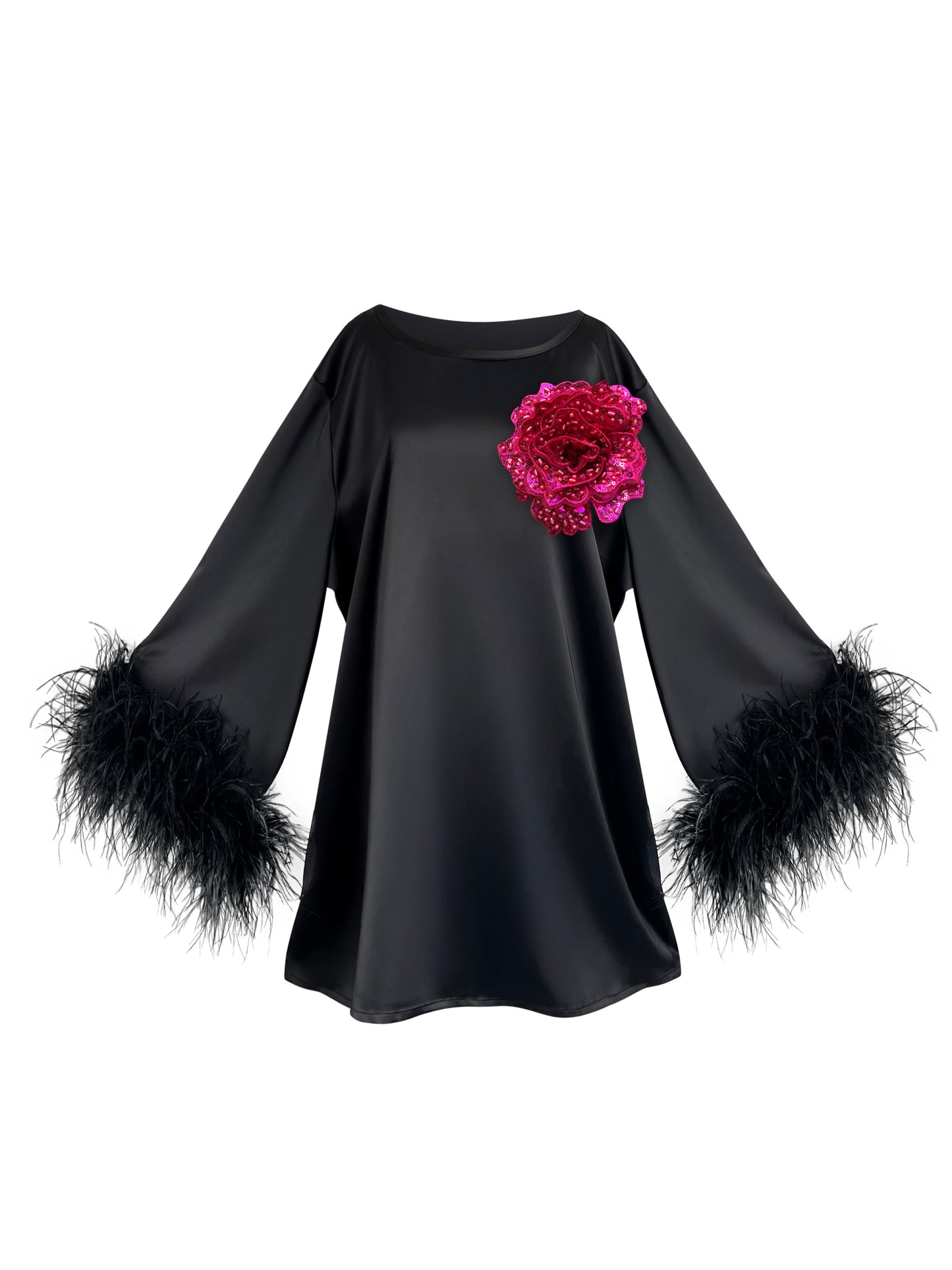 Jess Mini Little Black Party Dress With Fuchsia Sequin Flower