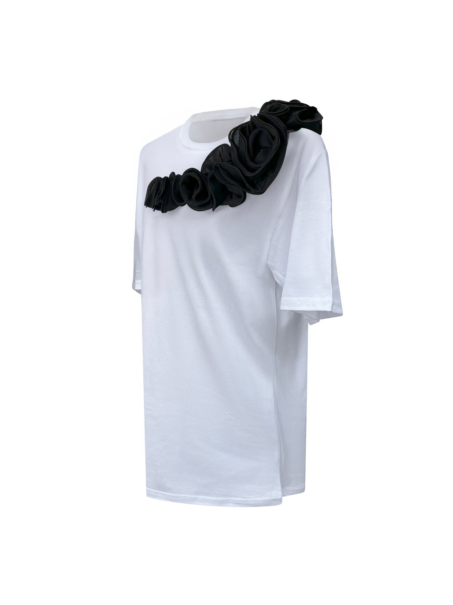 Black Rose Summer One Shoulder Cotton T-Shirt