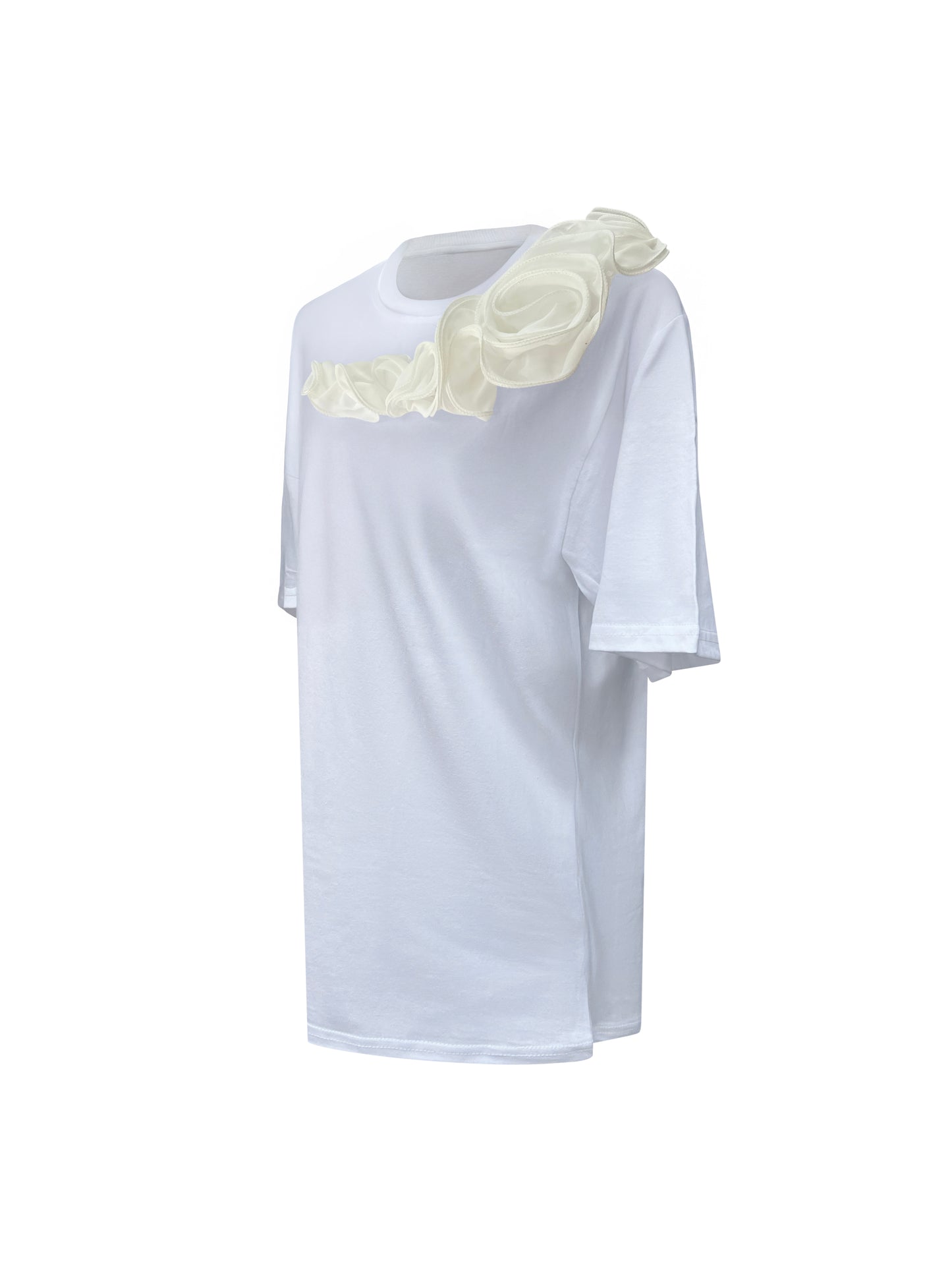 White Rose Summer One Shoulder Cotton T-Shirt
