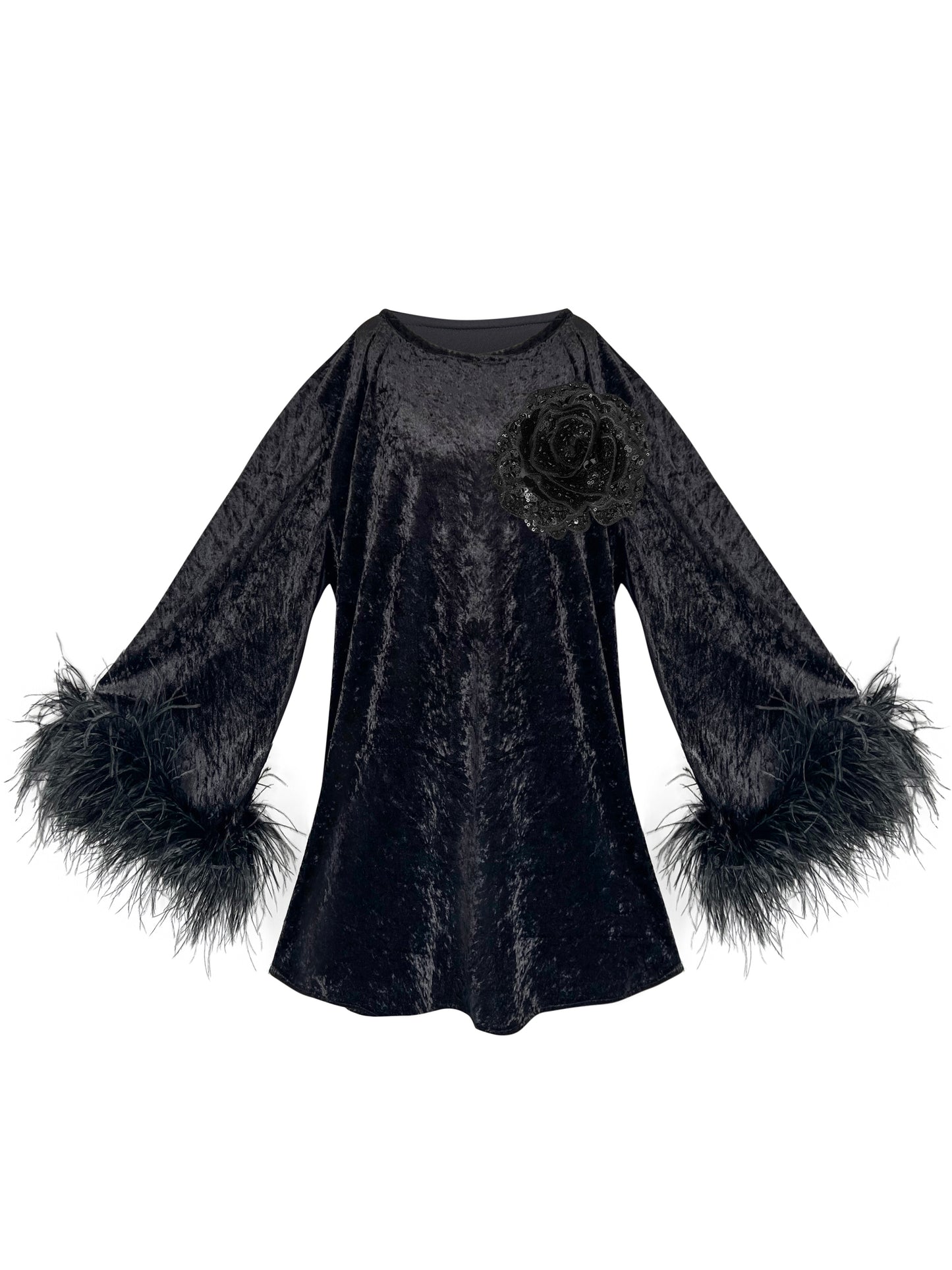 Jess Mini Little Black Velvet Dress Black Flower