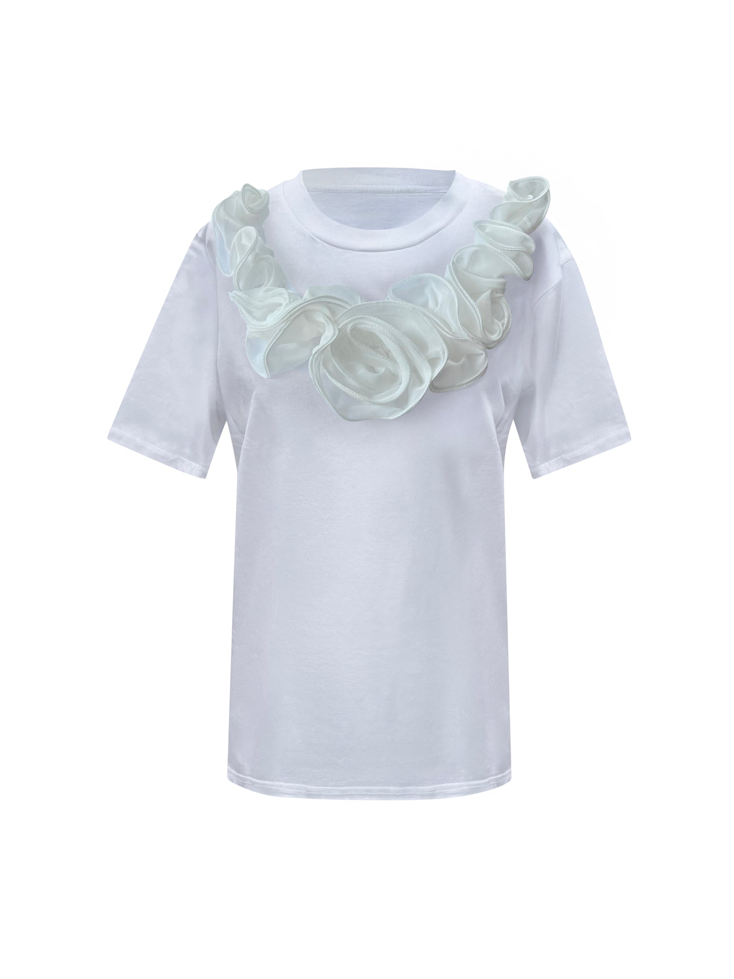 White Middle Rose Summer Cotton T-Shirt