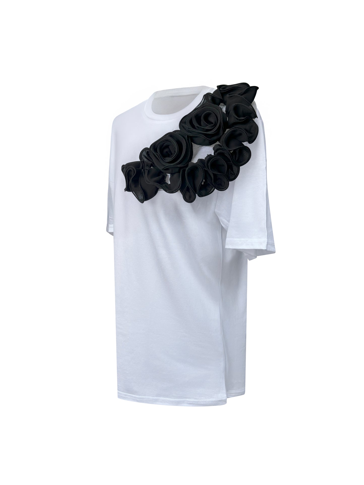 Black Side Rose Summer Cotton T-Shirt