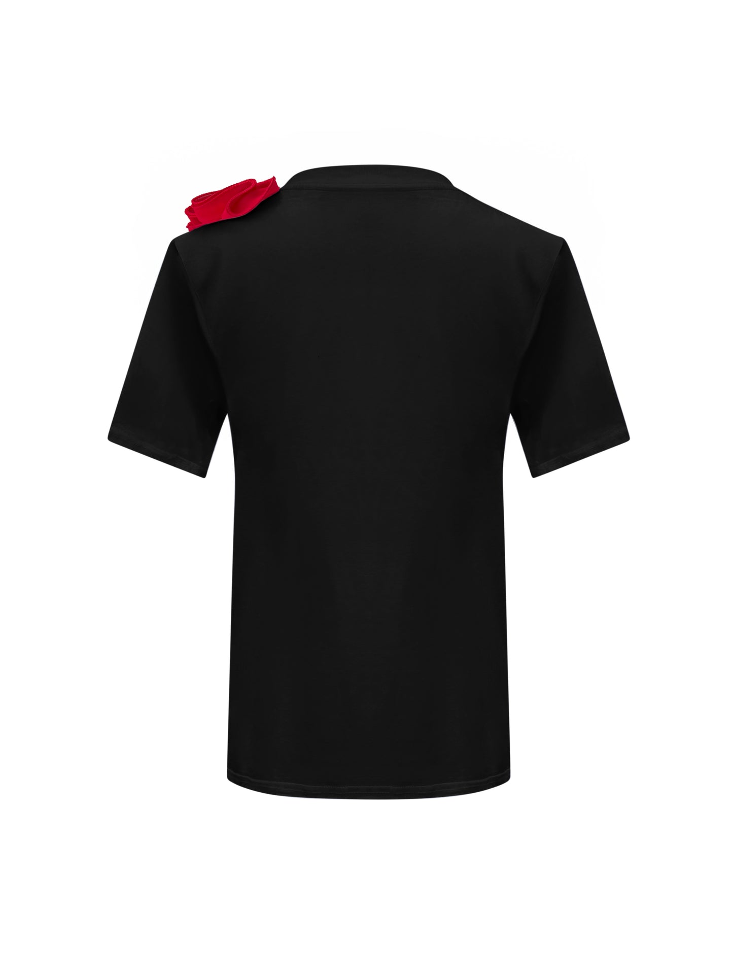 Red Sided Rose Summer Cotton Black T-Shirt