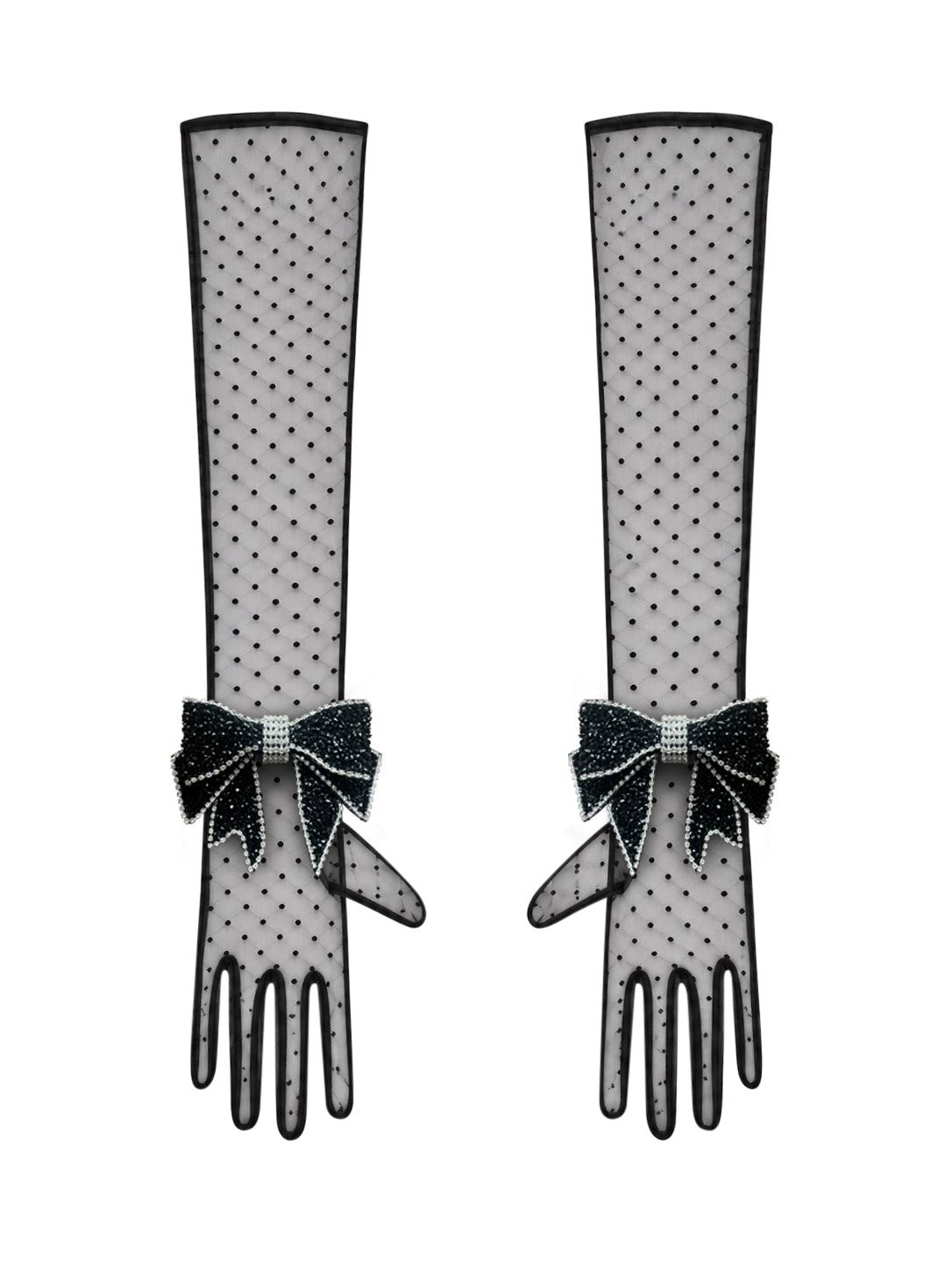 Crystal Black Bow Chic Gloves