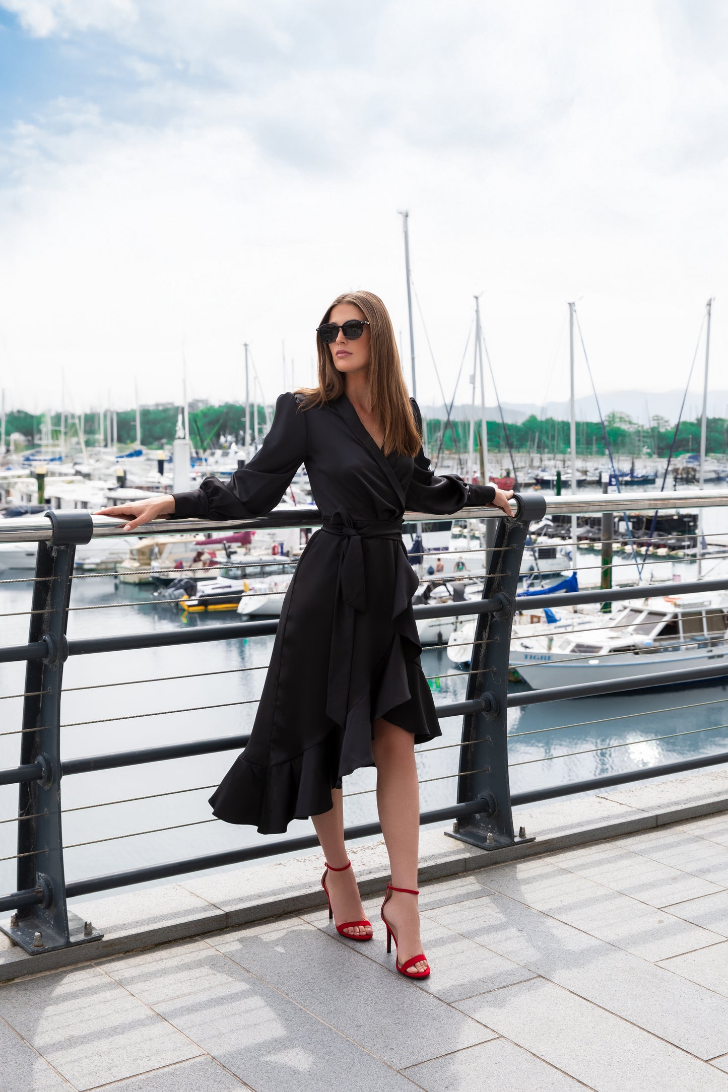 Black Clarice Midi Wrap Dress