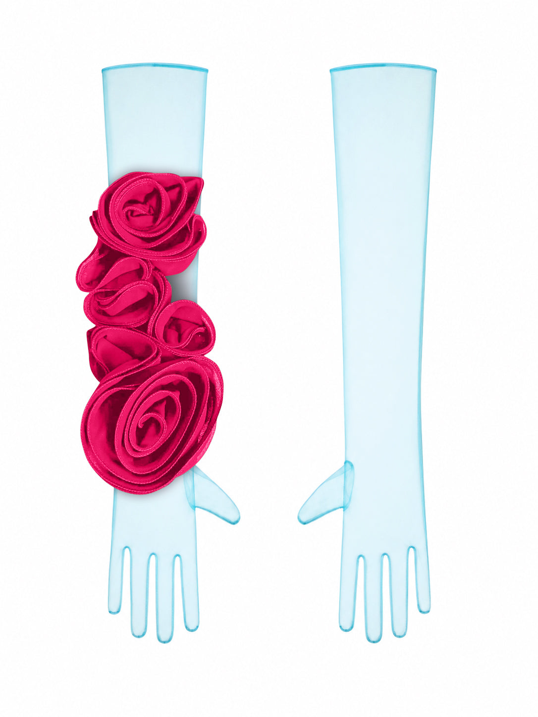 Light Blue Gloves With Fuchsia Flower
