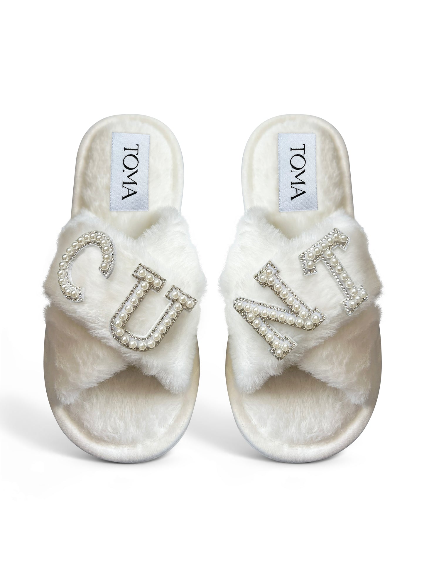 Bridal Faux Fur White Slippers "C*NT"
