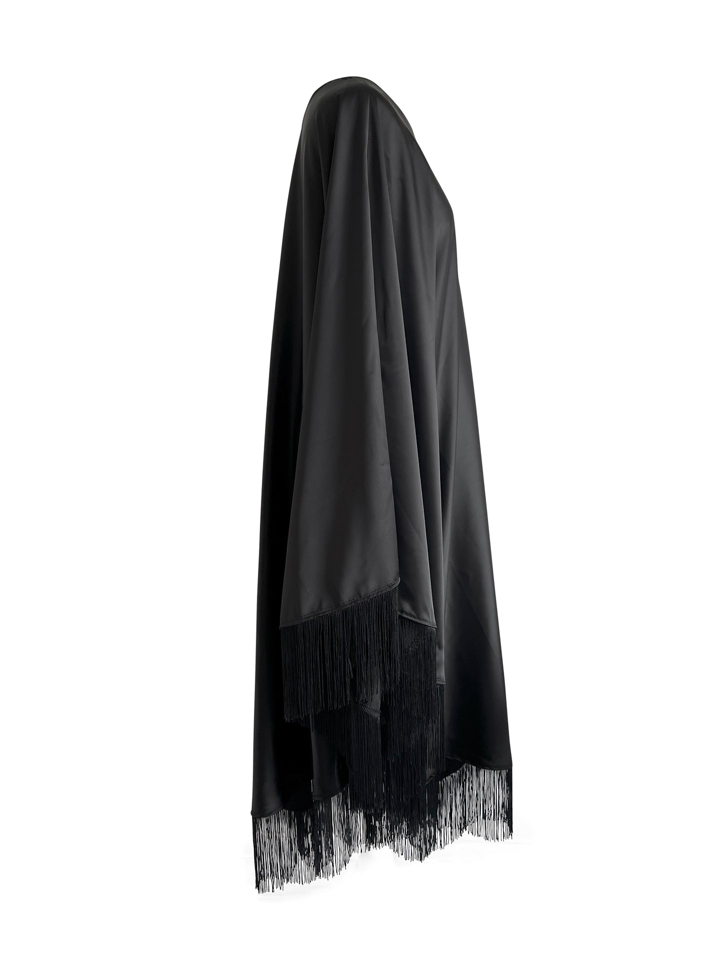 Black Fringe Off Shoulder Summer Glam Maxi Dress