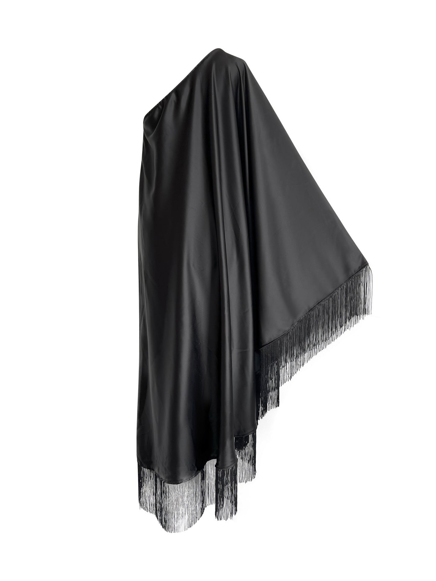 Black Fringe Off Shoulder Summer Glam Maxi Dress