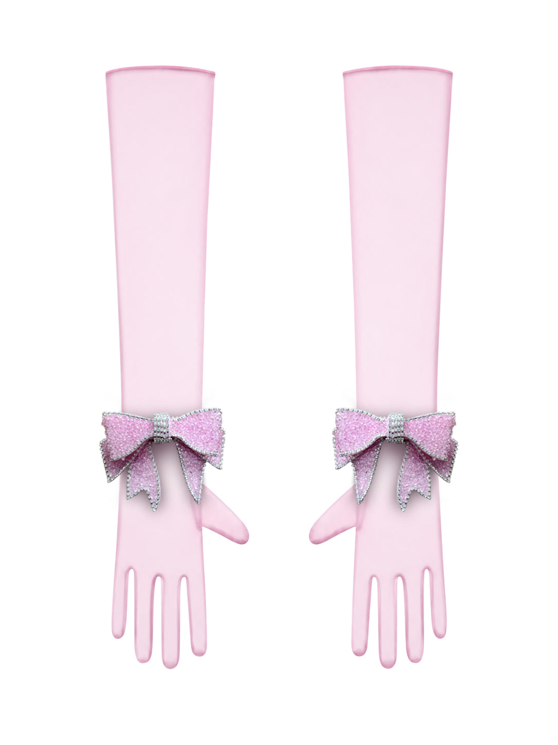 Crystal Pink Bow Light Pink Chic Gloves