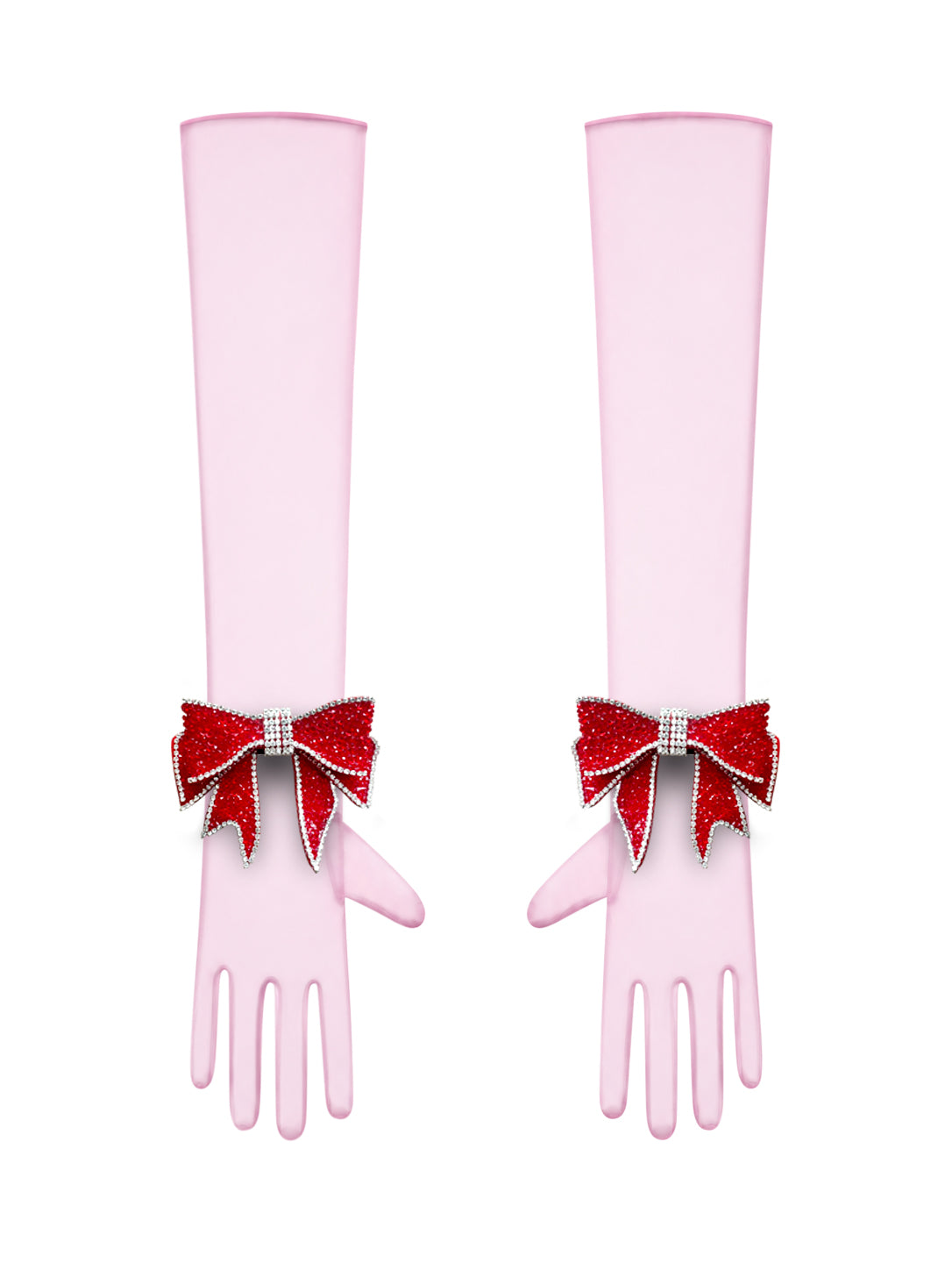 Crystal Red Bow Light Pink Chic Gloves