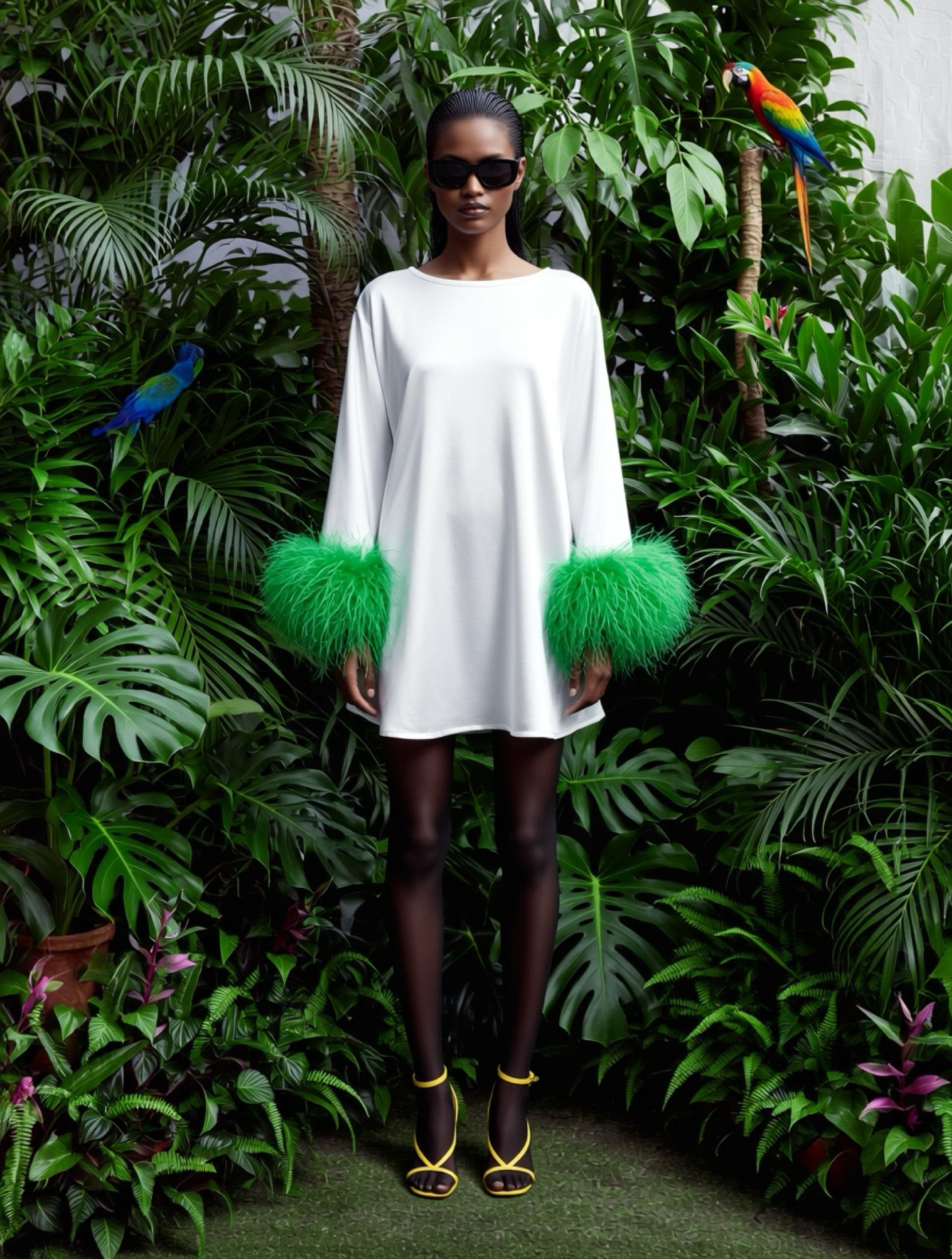 White And Green Mini Dahlia Dress