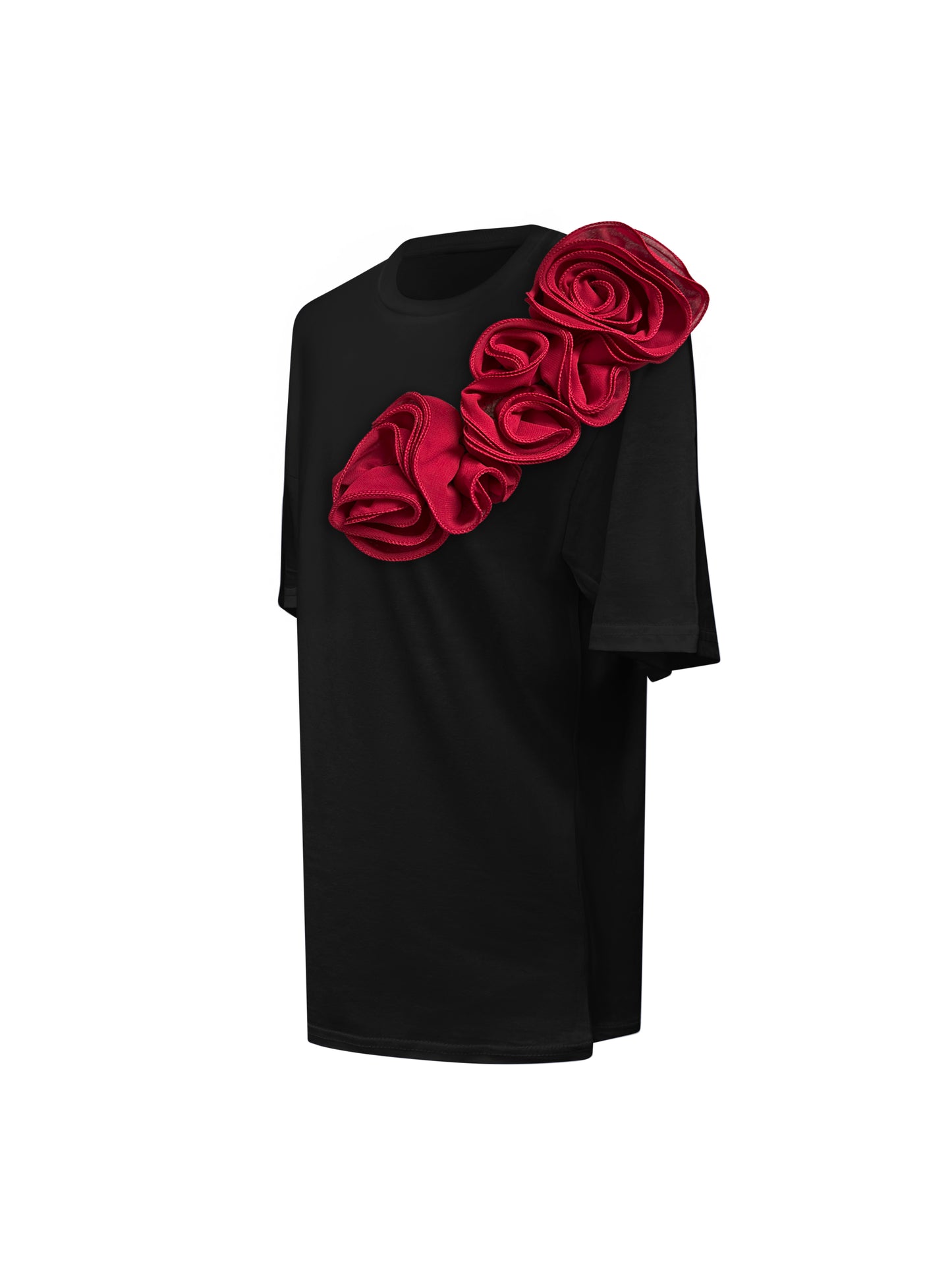 Black Cotton T-Shirt With Handmade Flower