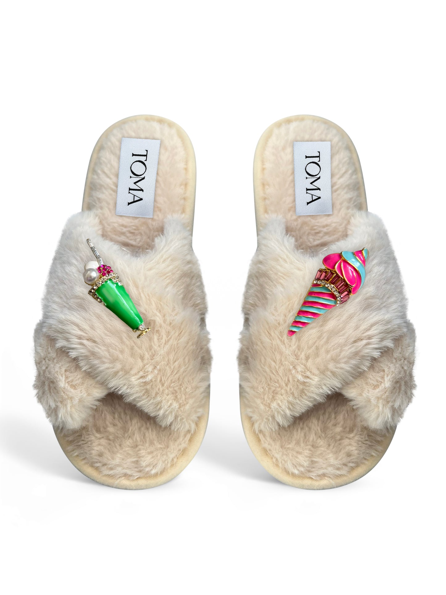 Classic Toma Faux Fur Open Toe Ice Cream Slippers