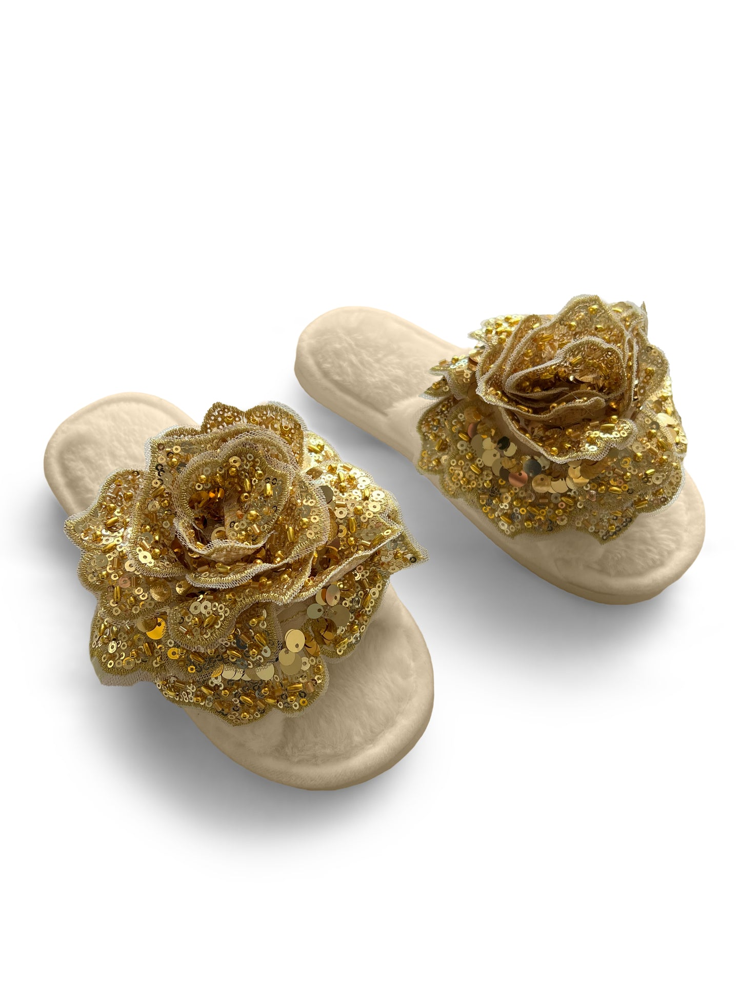 Classic Beige Faux Fur Open Toe Slippers