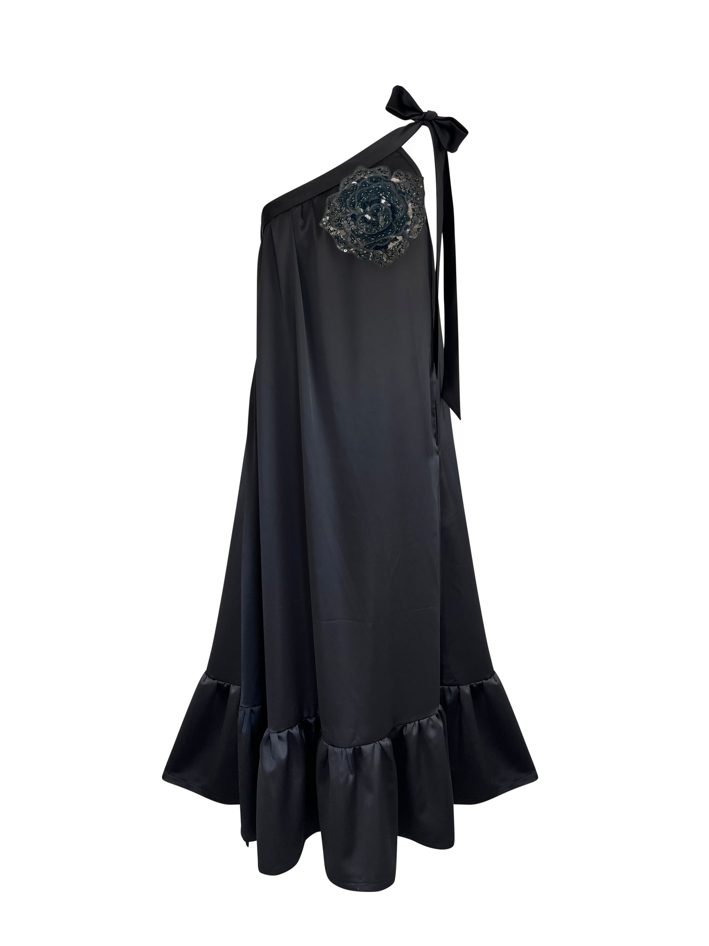 Tango Holiday Vacation Summer One Shoulder Black Sequin Rose Dress