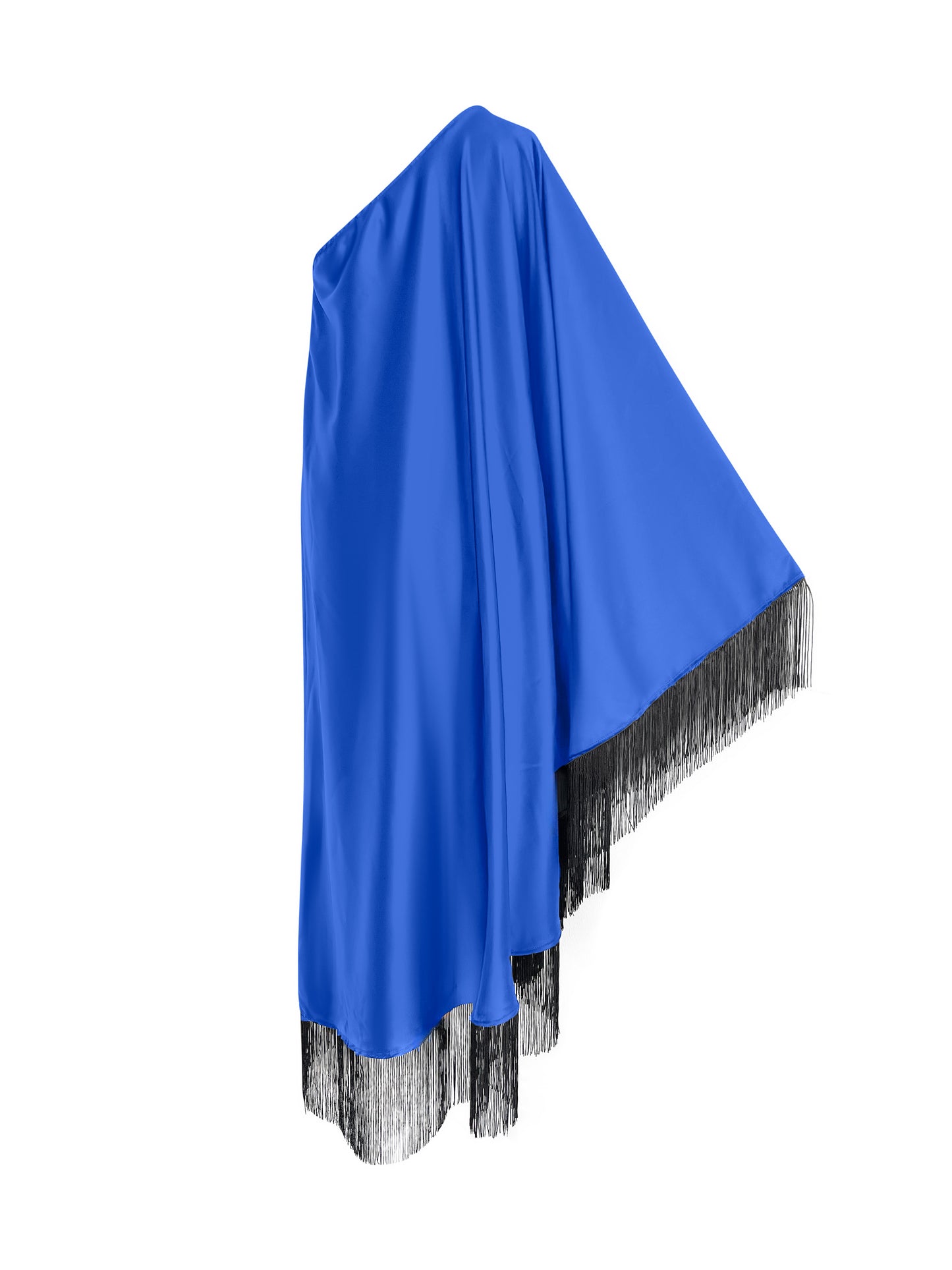 Black Fringe Off Shoulder Blue Glam Midi Dress