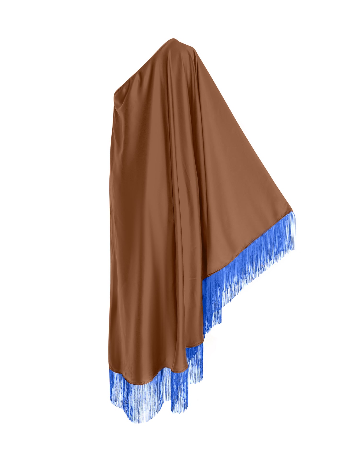 Blue Fringe Off Shoulder Brown Midi Dress