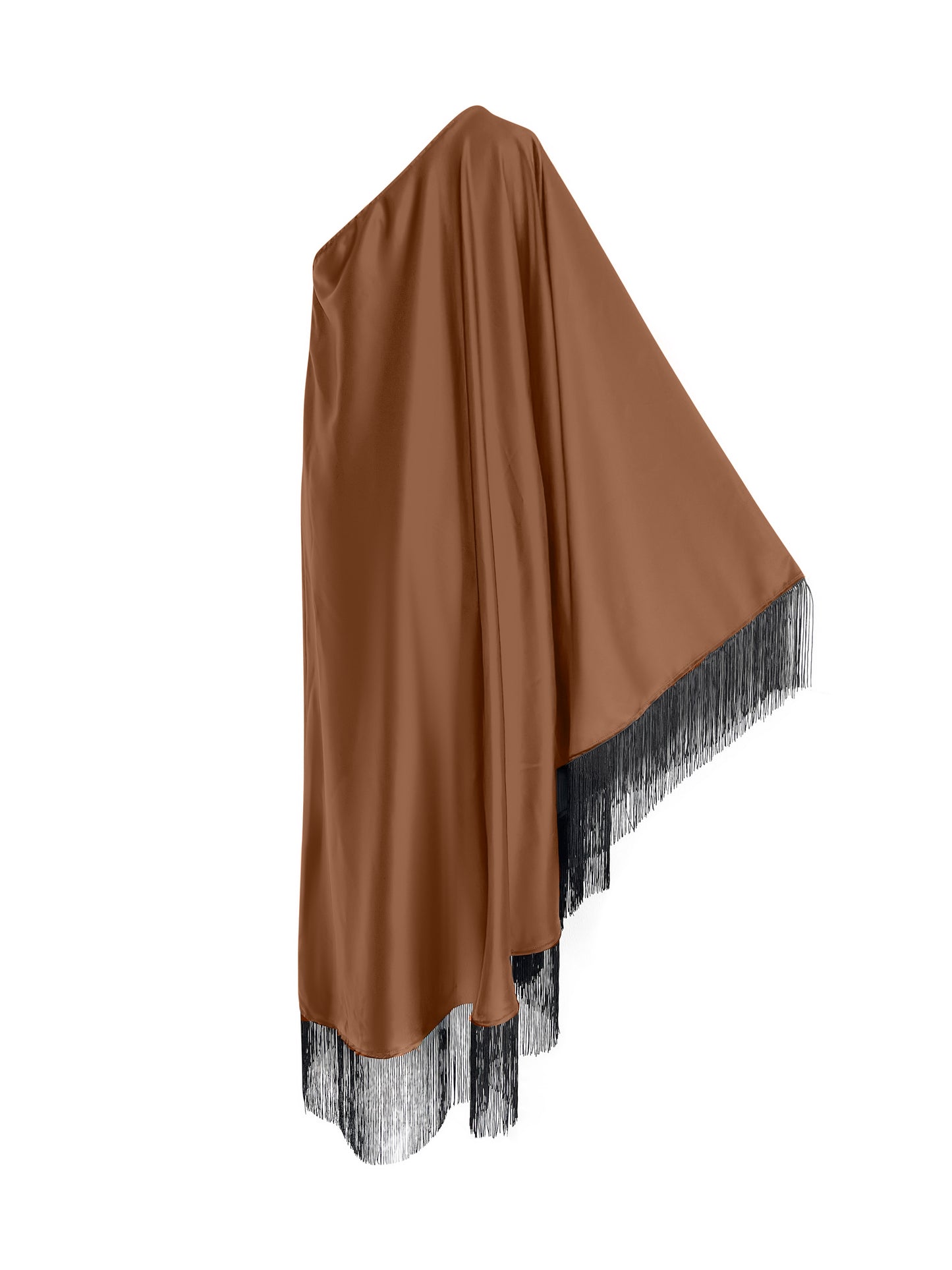 Black Fringe Off Shoulder Brown Glam Midi Dress