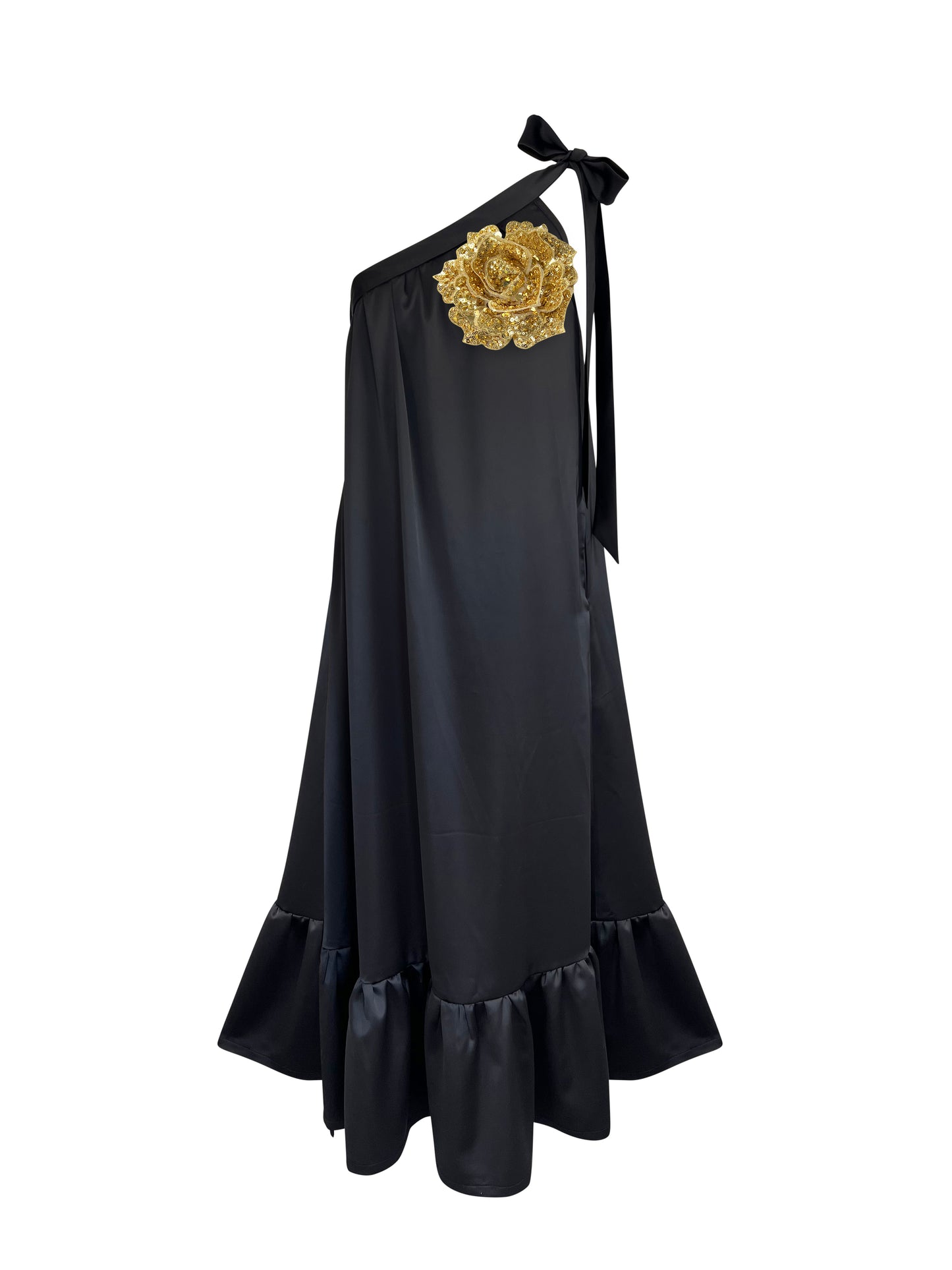 Tango Holiday Vacation Summer One Shoulder Gold Sequin Rose Dress