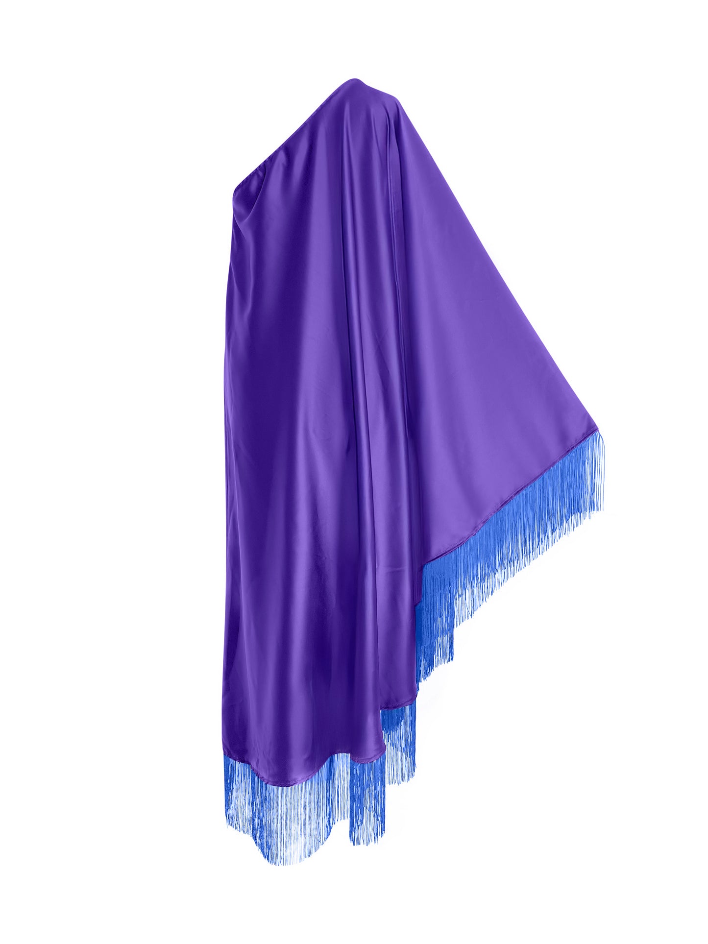 Blue Fringe Off Shoulder Purple Midi Dress