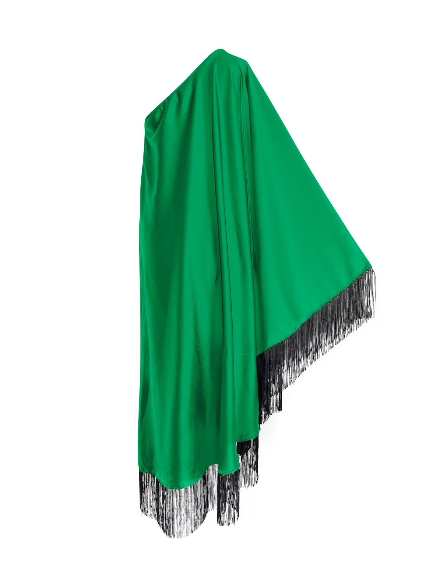 Black Fringe Off Shoulder Green Glam Midi Dress