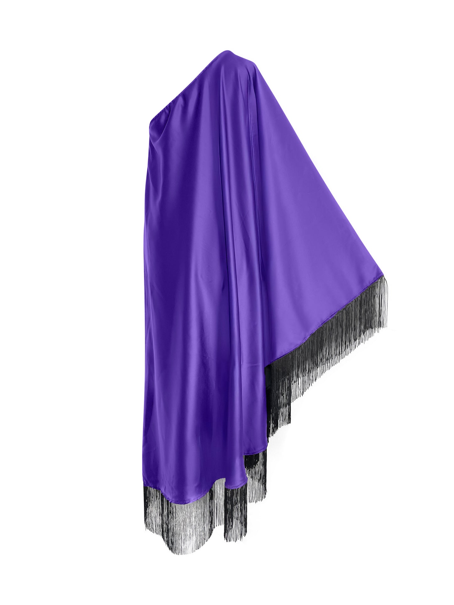 Black Fringe Off Shoulder Purple Glam Midi Dress