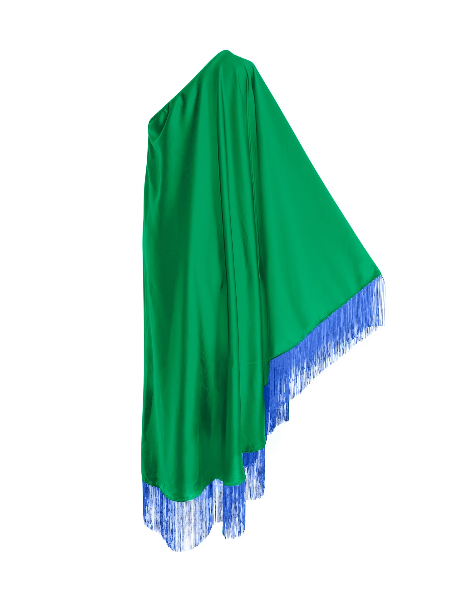 Blue Fringe Off Shoulder Green Midi Dress