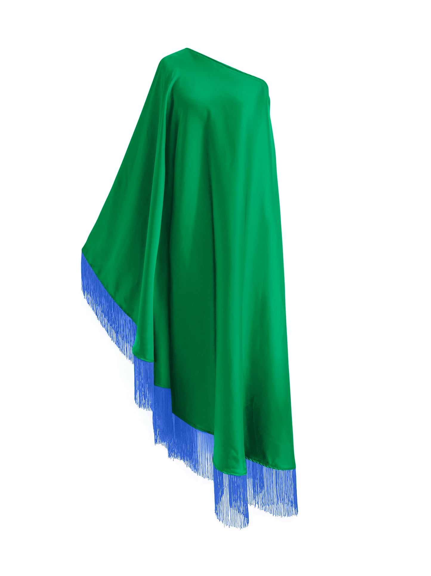 Blue Fringe Off Shoulder Green Midi Dress