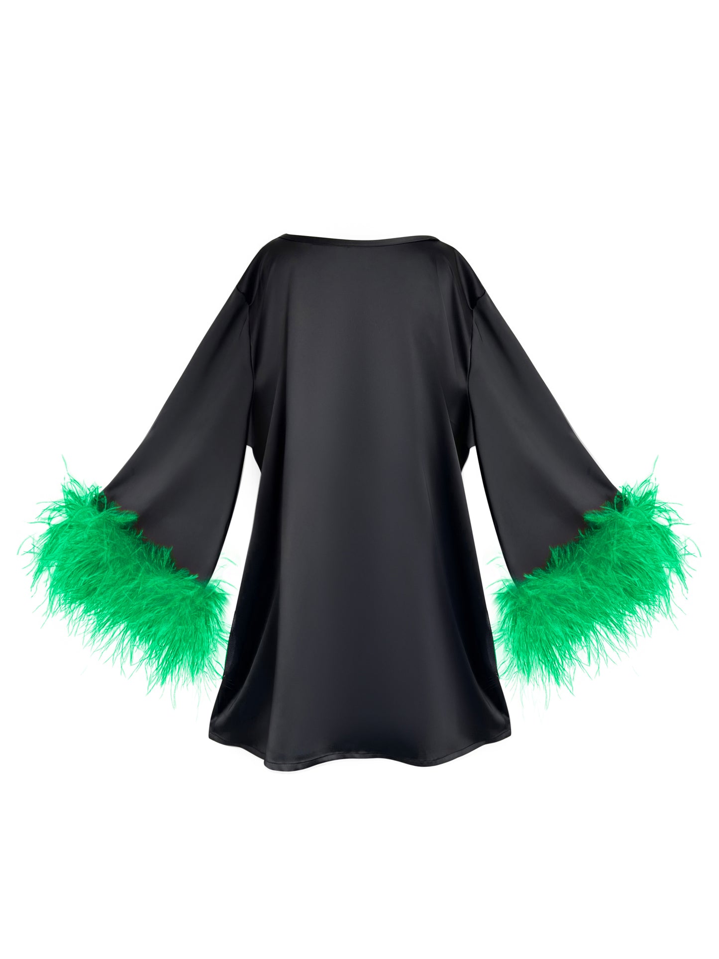 Jess Mini Little Black Party Dress With Green Feathers