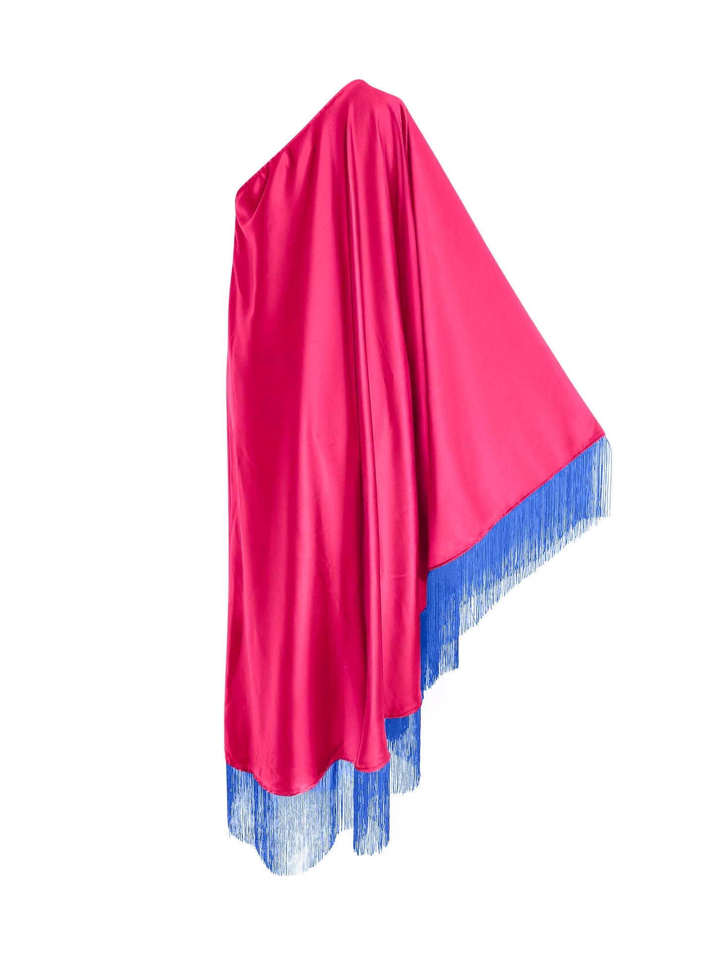 Blue Fringe Off Shoulder Fuchsia Midi Dress