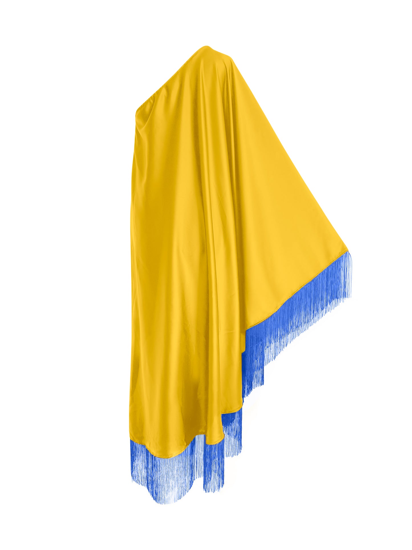Blue Fringe Off Shoulder Yellow Midi Dress