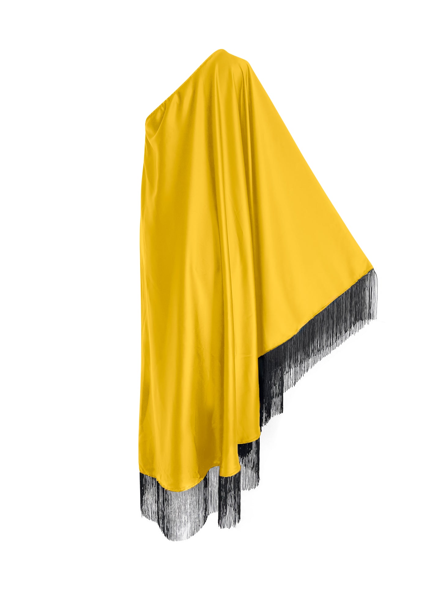 Black Fringe Off Shoulder Yellow Glam Midi Dress