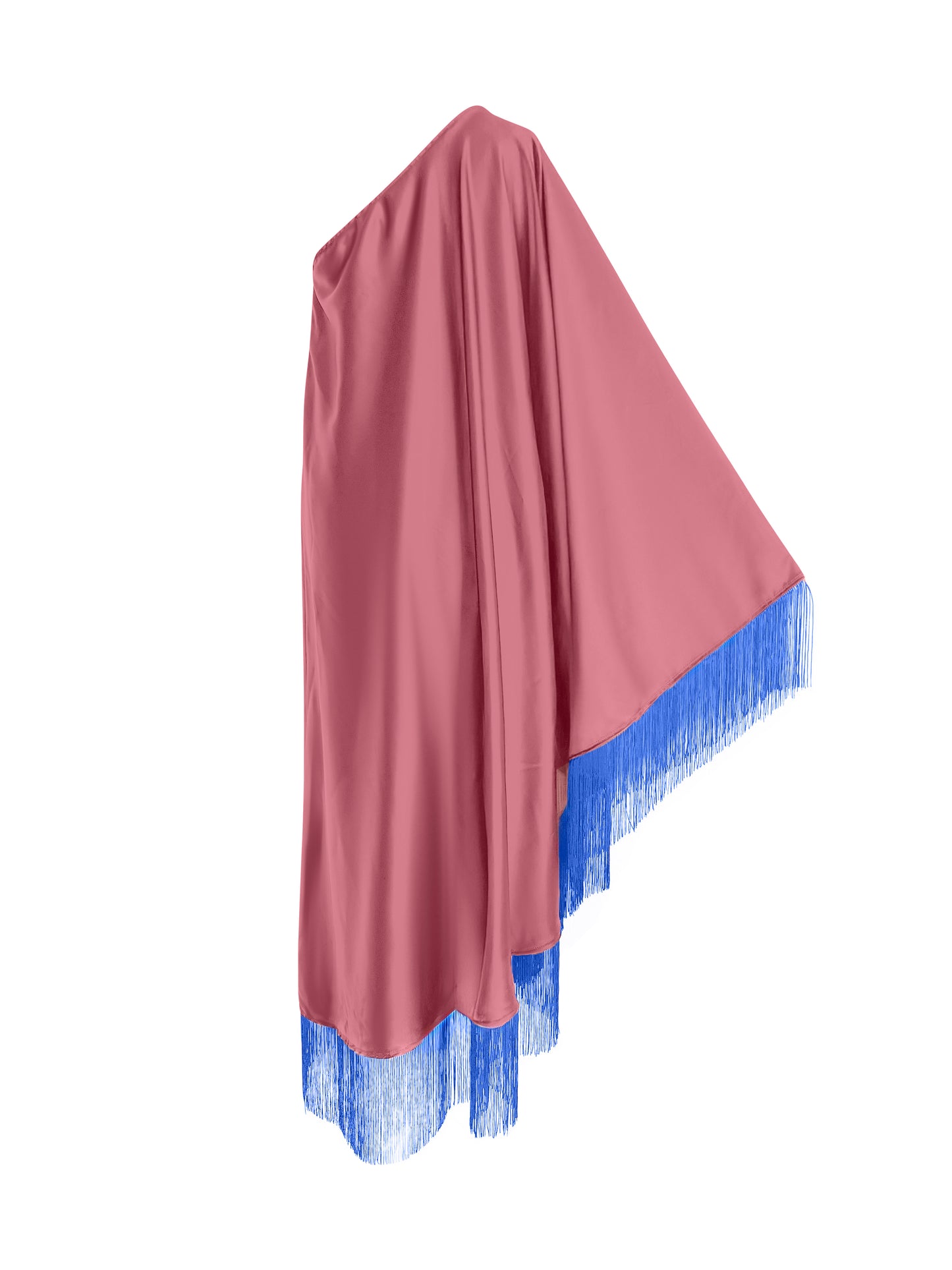 Blue Fringe Off Shoulder Powder Pink Midi Dress