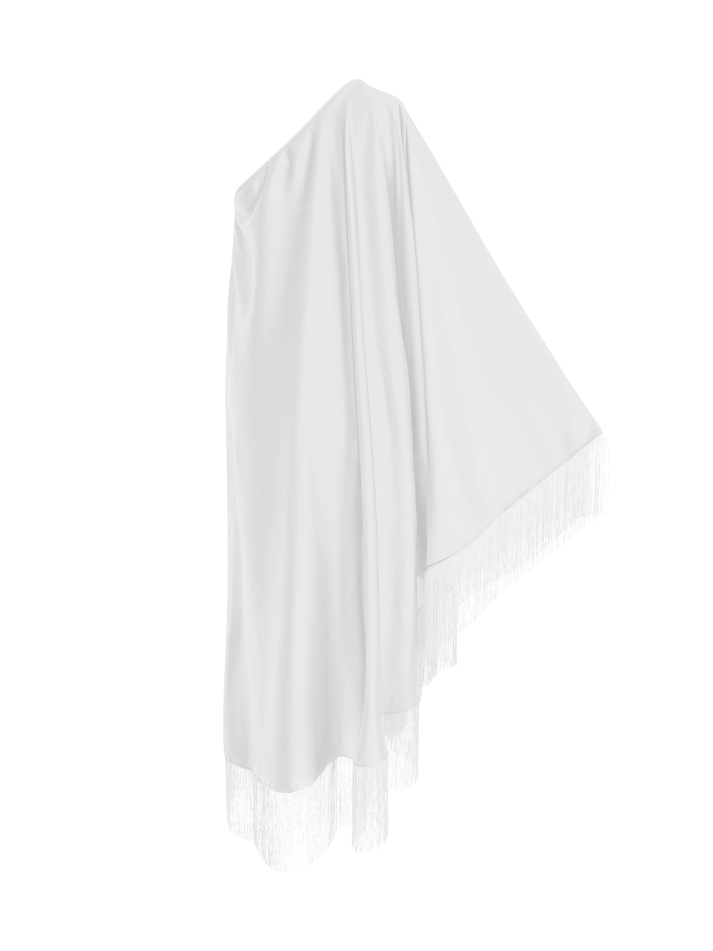 White Fringe Off Shoulder Glam Midi Dress