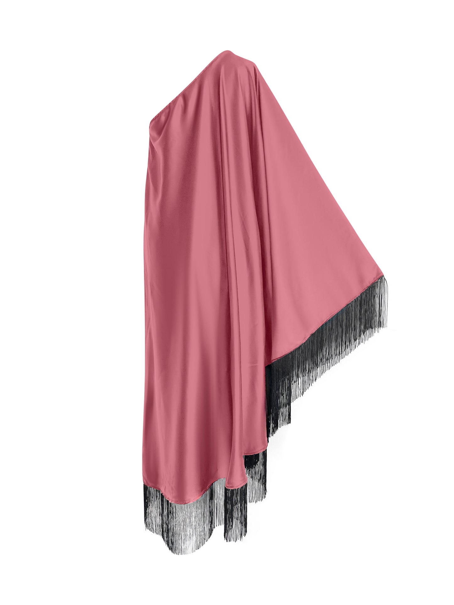 Black Fringe Off Shoulder Powder Pink Glam Midi Dress