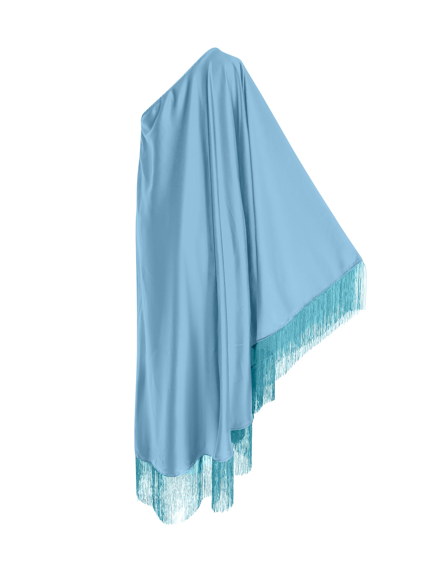 Baby Blue Fringe Off Shoulder Glam Midi Dress