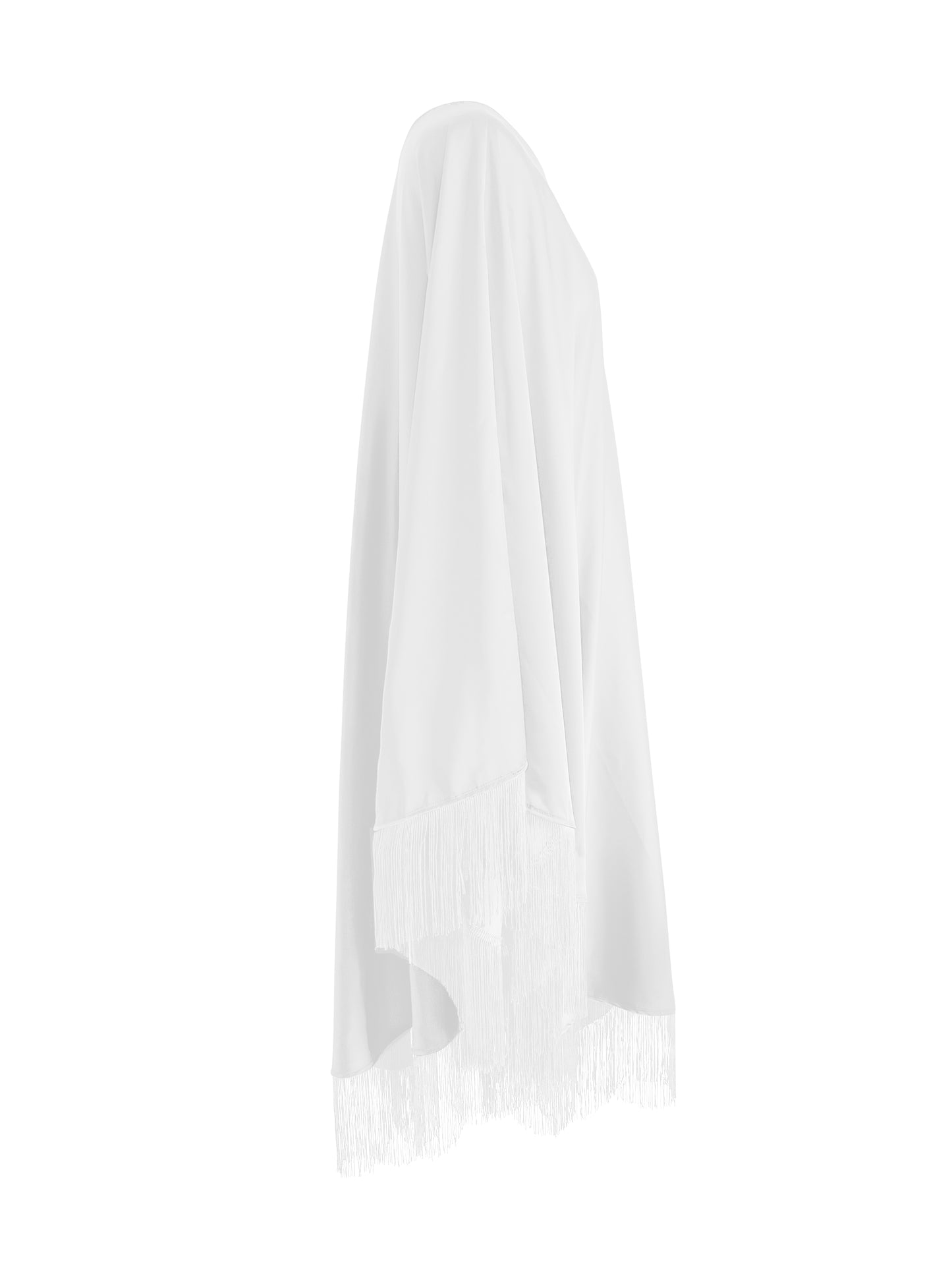 White Fringe Off Shoulder Glam Midi Dress
