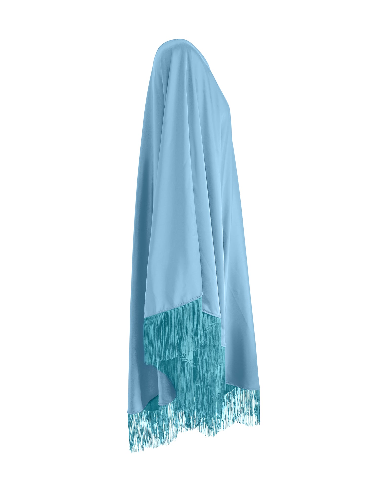 Baby Blue Fringe Off Shoulder Glam Midi Dress