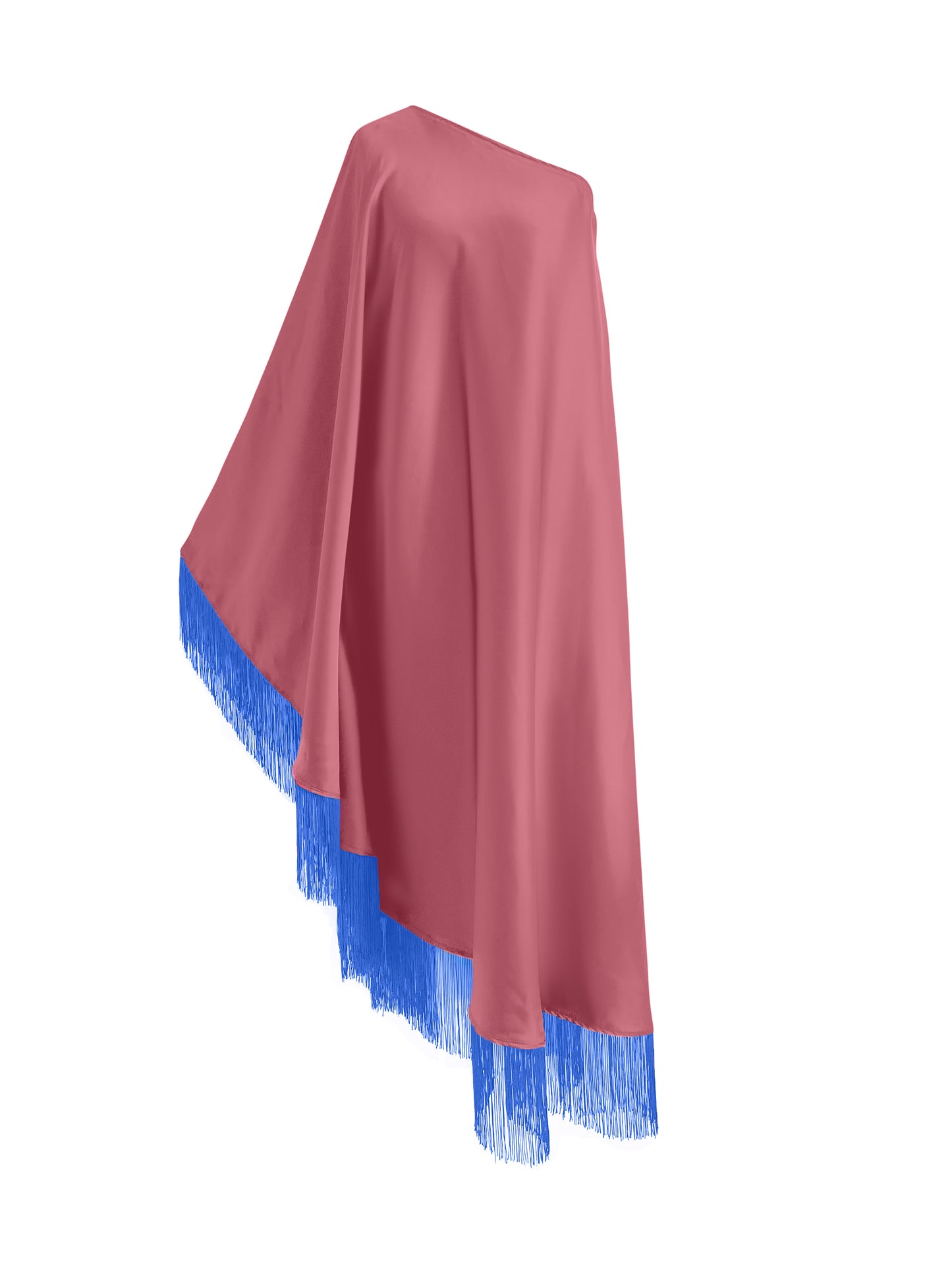 Blue Fringe Off Shoulder Powder Pink Midi Dress