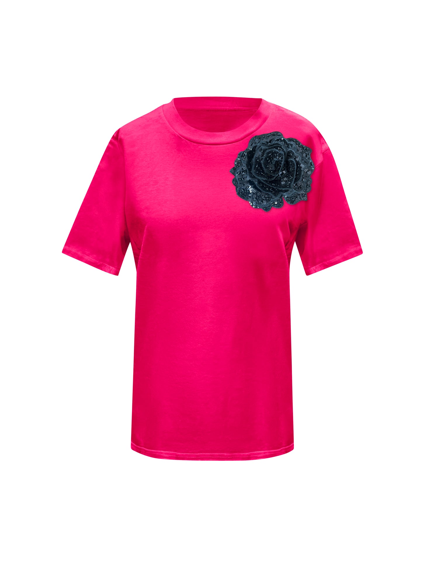 Pink Cotton T-Shirt With Sequin Flower