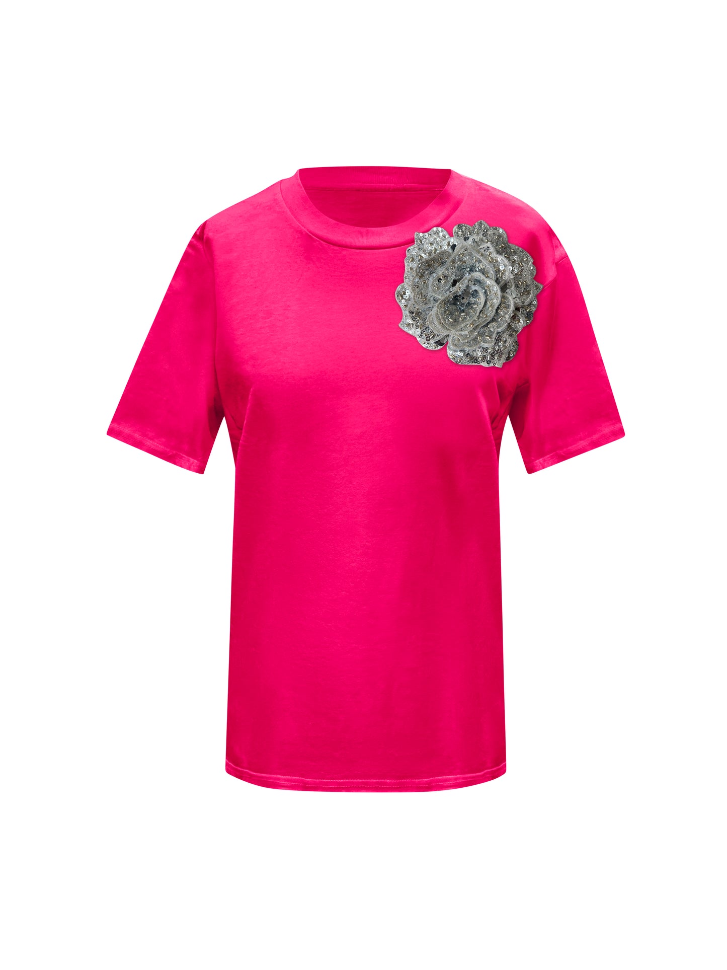 Pink Cotton T-Shirt With Sequin Flower