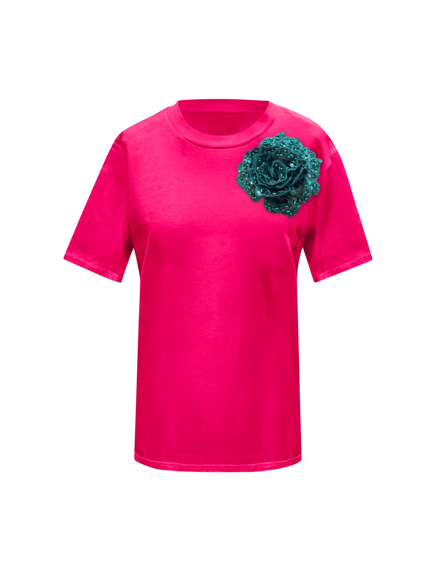 Pink Cotton T-Shirt With Sequin Flower