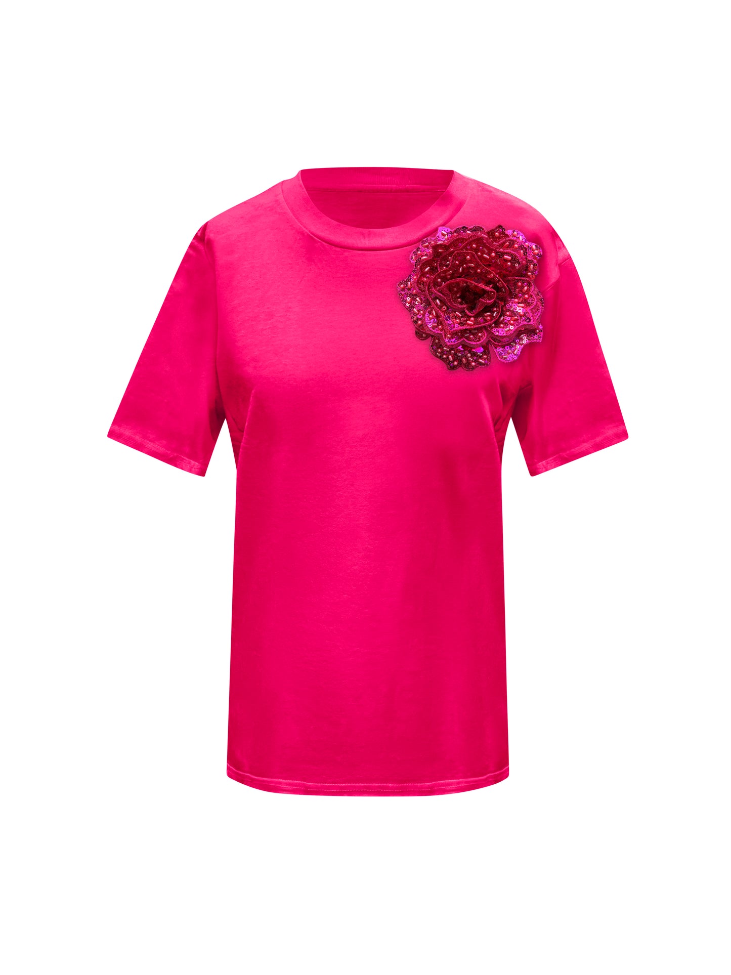 Pink Cotton T-Shirt With Sequin Flower