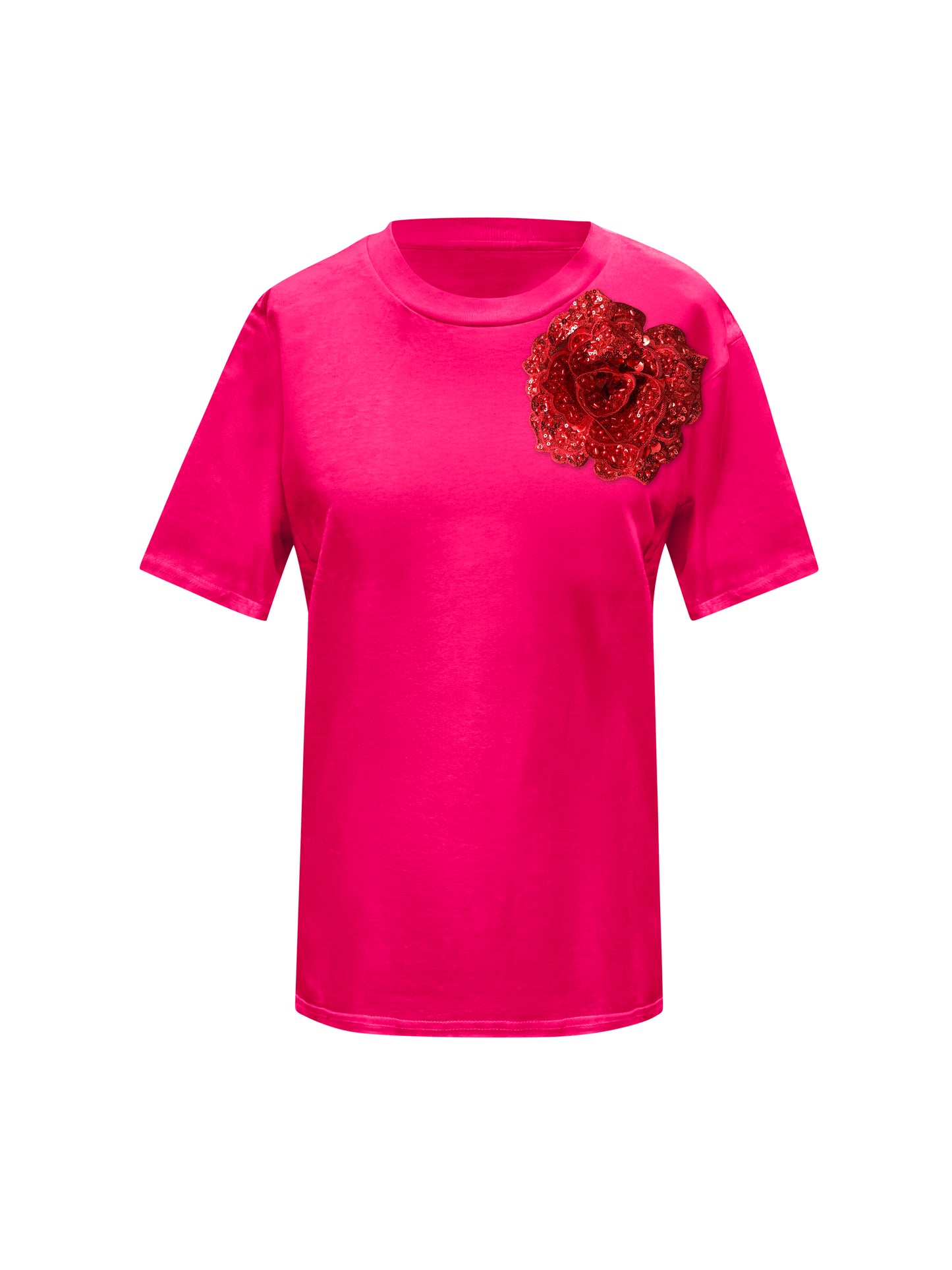 Pink Cotton T-Shirt With Sequin Flower