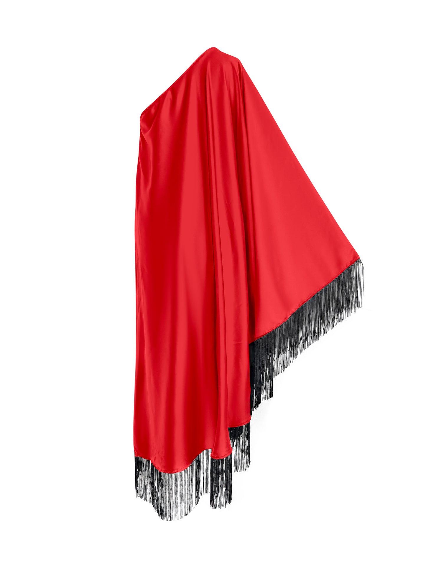 Black Fringe Off Shoulder Red Glam Midi Dress