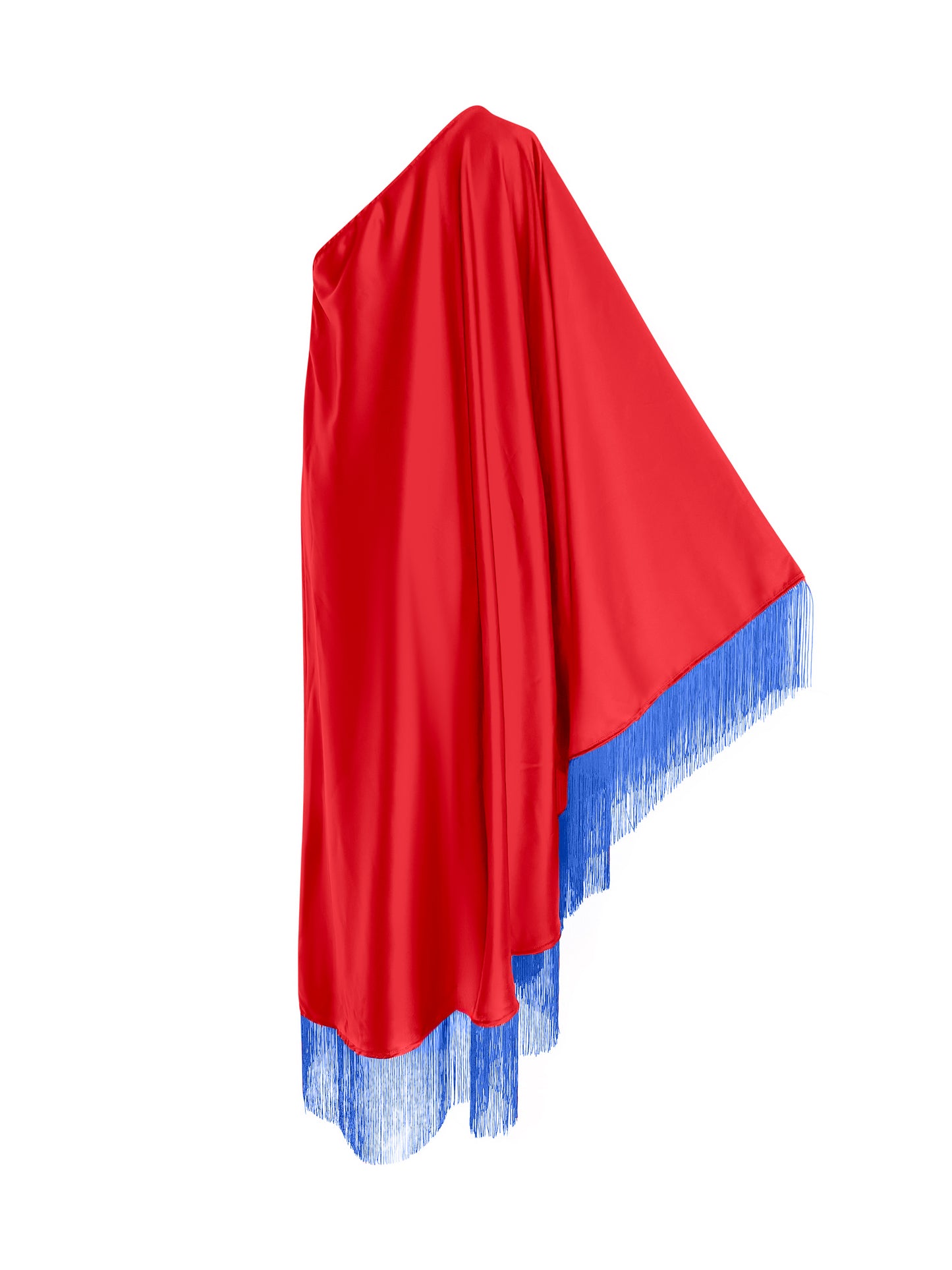 Blue Fringe Off Shoulder Red Midi Dress