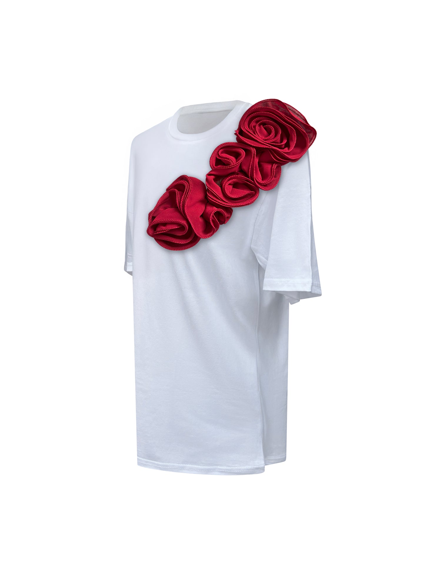 White Cotton T-Shirt With Handmade Flower