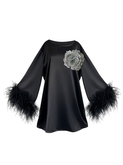Jess Mini Little Black Party Dress With Silver Sequin Flower